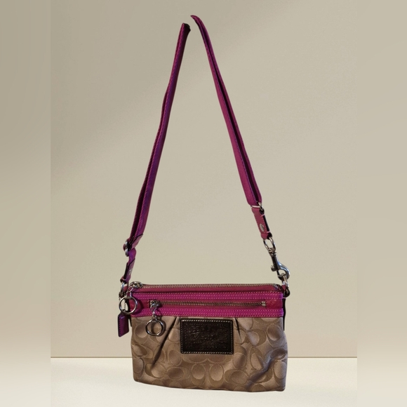 Coach Poppy Limited Edition Brown/ Pink Monogram CC Logo Mini Crossbody Bag - Picture 3 of 9